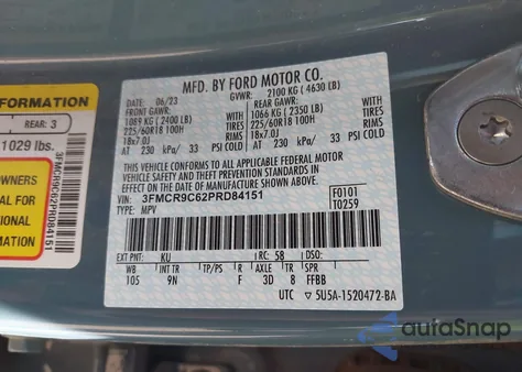 2023 Ford Bronco Sport Outer Banks from USA, damaged, VIN 3FMCR9C62PRD84151